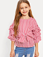 Girls Gathered Sleeve Knot Striped Blouse : Shop Girls Gathered Sleeve Knot Striped Blouse online. SheIn offers Girls Gathered Sleeve Knot Striped Blouse & more to fit your fashionable needs.
