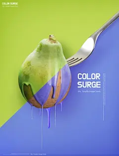 绿色蓝色 银叉木瓜 彩色泼墨 绚丽促销海报设计PSD ti219a17805