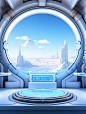 lass window of a spaceship in a galaxy, in the style of computer-aided manufacturing, realistic interiors, sky-blue and white, soft and rounded forms, ricoh ff-9d, cartoon mis-en-scene, playful machines