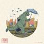 godzilla kaiju screenprint Sushi japanese monster