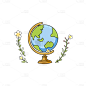 卡通感春天地球仪元素贴纸