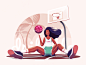 Hello Dribbble! palm girl ball basketball illustration hello dribbble first shot