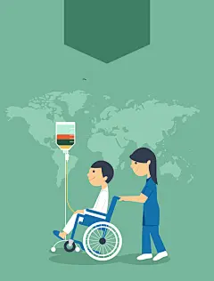 医疗服务护士推轮椅上病人海报背景矢量图平面广告 地图 设计图片 免费下载 页面网页 平面电商 创意素材