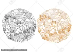 普洱茶插画包装设计含金色线稿