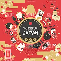 日系扁平风浮世绘手绘插画日本城  - 源文件下载【酷图网】日系,扁平风,浮世绘,手绘,插画,日本,城市,旅游,海报,设计,矢量AI,设计素材图,