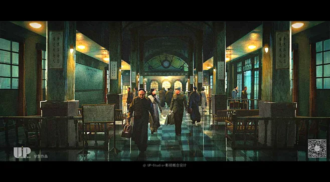 影视概念设计-气氛图-民国内景-室内-火车站-花瓣网