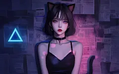 短发女孩兽耳 猫耳2880x1800电脑壁纸