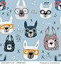 Seamless pattern with funny alpaka in glasses. Creative hand drawn llama childish texture. Great for fabric  textile Vector Illustration