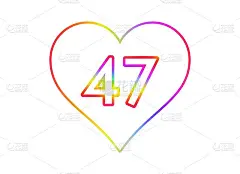 号码47成白色的心与彩虹色的轮廓。