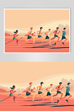 AI数字艺术扁平风校园运动会人物插画