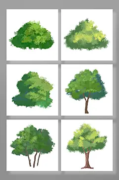 手绘水彩绿色园林灌木丛树木植物插画元素