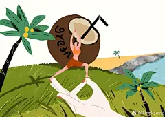 gre3n一千零一椰插画创作征集主题2 「Snack Pressure，No Guilty」
gre3n帮助你将生活的平衡性掌握在自己手中，喝口椰汁，带你飞过普吉岛@鲸字号  @gogre3n ​​​​