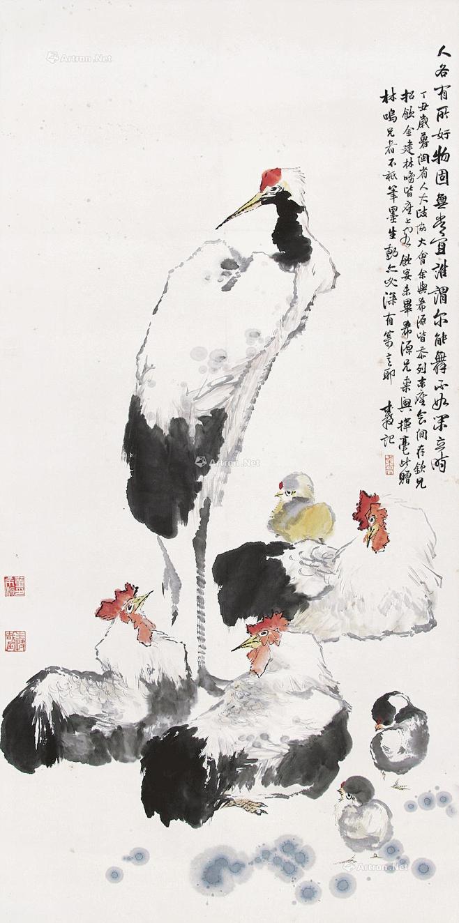 【1997年作 鹤立鸡群 立轴 设色纸本】拍卖品_图片_价格_鉴赏_绘画_雅昌艺术品拍卖网
