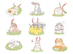 快乐的复活节小兔子。矢量插图。插画图片素材