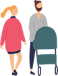 推着婴儿车的年轻夫妇@日常休闲生活 卡通扁平人物PNG免抠图
