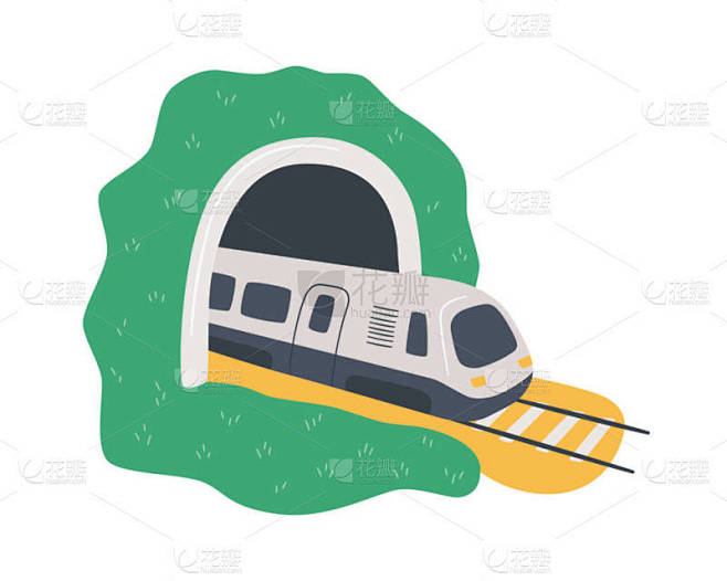 高速列车在隧道里坐火车旅行。手绘卡通矢量图解