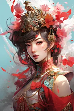 AI数字国潮京剧戏曲女孩插画-众图网