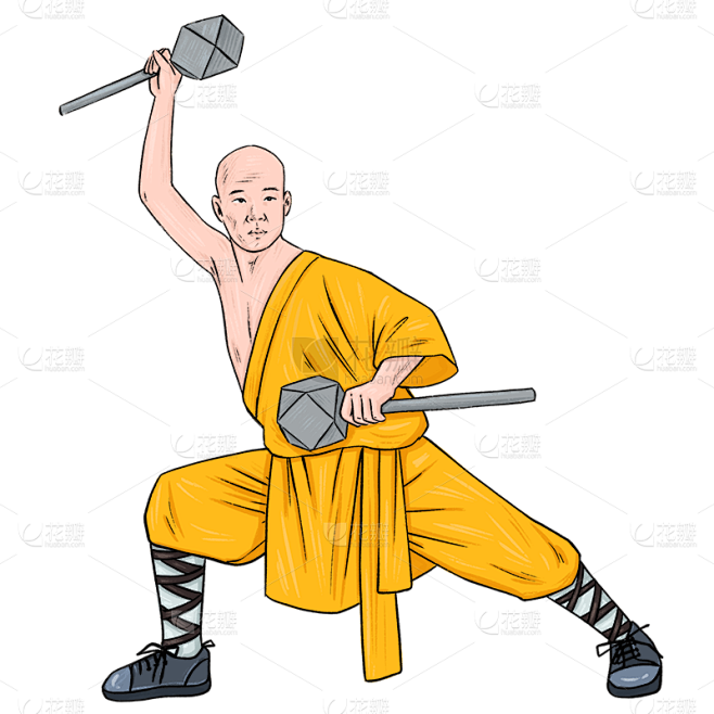 手绘-描边少林寺人物贴纸3