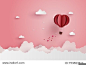 illustration of love and valentine day,origami made hot air balloon flying on the sky with heart float on the sky.paper art style.
