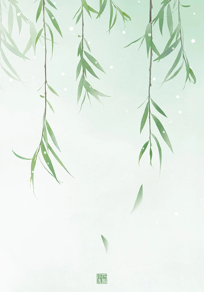 柳树 夏季 柳枝 石家小鬼原创中国风二十四节气插画，商用请联系邮箱shijiaxiaogui@qq.com，未经允许严禁商用。-花瓣网