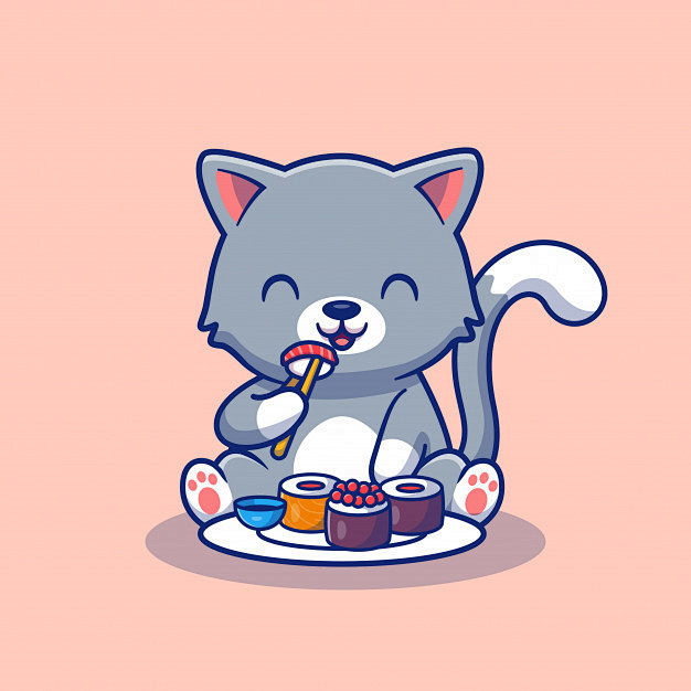 吃寿司的小猫咪，卡通矢量图插画矢量图素材
