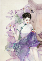 水彩旗袍女子图集，超美插画古风图片
