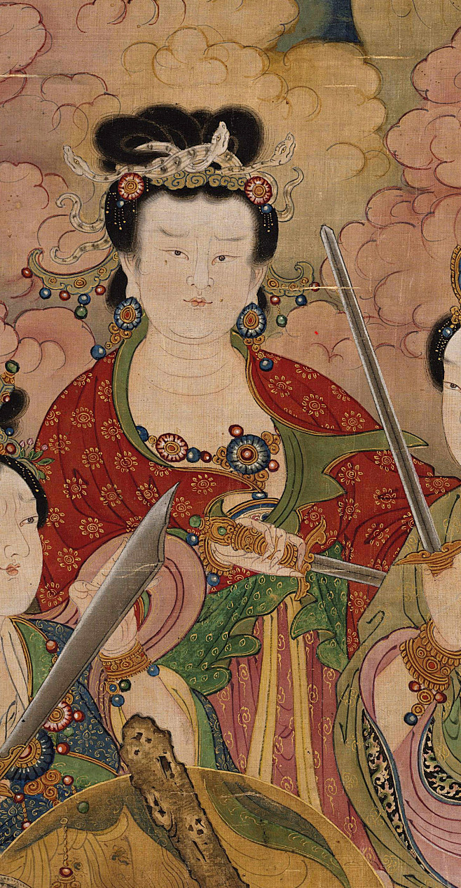 克利夫兰美术馆藏大明景泰年绘天龙八部罗叉女众像轴明代顶级佛画水平