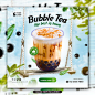 PSD bubble tea drink social media post or flyer template