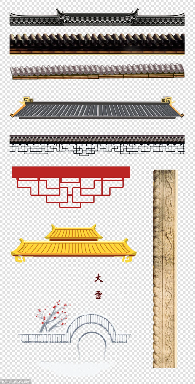 源文件-中式 传统 屋檐 红色 仿古 PNG免扣设计素材-花瓣网