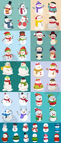 0674Q萌版冬季冬天可爱卡通圣诞节雪人贺卡元素背景矢量设计素材-淘宝网