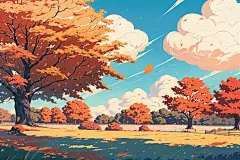 秋波盈盈秋日落叶秋季插画背景图