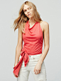 Free People Highview Halter : Highview Halter | Linen-blend halter top featuring a high neck and an open back with waist tie for an easy, effortless fit. Raw hem makes for a beachy, lived-in look.