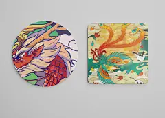 时尚国潮龙侧脸软木质杯垫样机