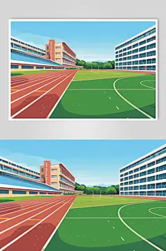 AI数字艺术扁平风校园球场操场插画-众图网