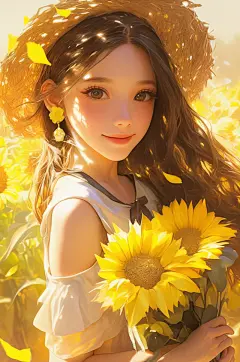 AI数字艺术夏季夏天金色向日葵人物插画-众图网