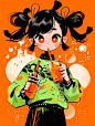 AI-丨插画丨极简粗犷国风丨好多奶茶女孩丨_5