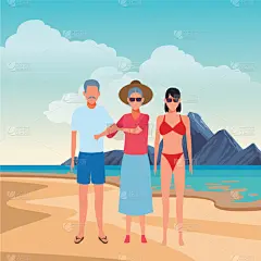 夏天,动画片,女儿,旅途,家庭,自然美,度假,休闲,复古