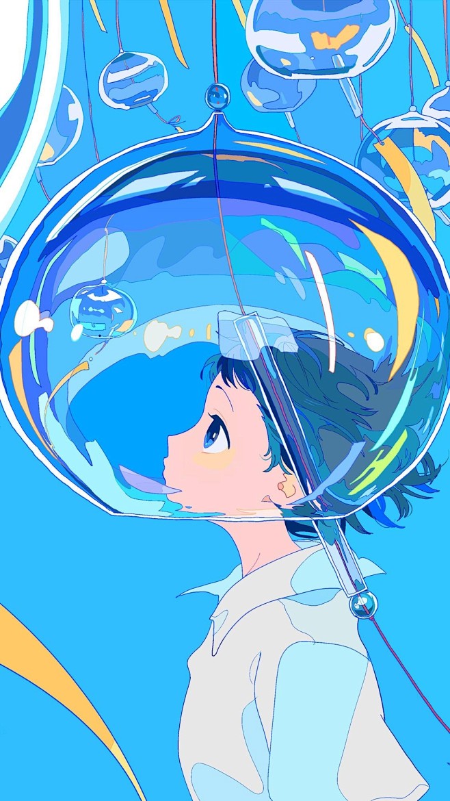 蓝色系插画二次元手机壁纸第一辑