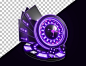 Casino chip with golden neon light and transparent background