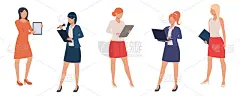 Set of businesswomen with clipboards and gadgets