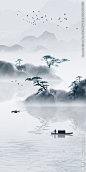 新中式玄关山水画
