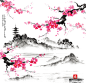 国画 水墨山水 山水 红梅 探春 动植物元素免抠png图片壁纸