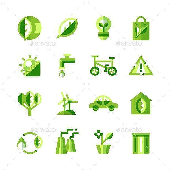生态图标设置——网络图标Ecology Icons Set - Web Icons应用,电池、自行车、业务、保护设计,设计师,生态学、电瓶车 ...