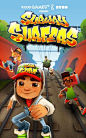 [地铁跑酷/地铁冲浪 Subway Surfers]从画面色彩上，游戏一改《神庙逃离》呆板单调的色彩风格，从视觉上很容易造成与玩家的亲近之感，靓丽鲜艳活泼的颜色搭配也让游戏整体看上去休闲娱乐得多，视觉上也更轻松。在角色造型上，神庙逃离中的屌丝形象到此可以画上一个句号，在《铁路冲浪者》当中圆润可爱的小孩造型自然是人见人爱，带点淘气和艺术细胞的小孩则拥有更多鲜明的个性。