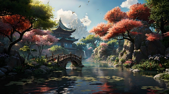 AI古风园林景观场景设定素材 影视游戏场景概念设计 背景插画图-淘宝网-花瓣网
