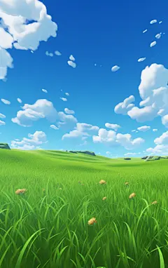 简约蓝天白云草地壁纸