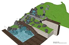 溪流假山SU模型下载_sketchup模型免费下载_素模网