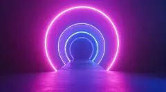 【AI数字艺术】科幻霓虹灯展台3D渲染插图图片下载
