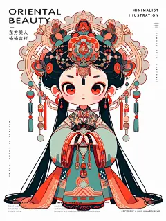 东方美人-格格吉祥②扁平风文创卡通女孩插画 - 小红书