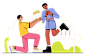 Boy presenting bouquet to a girl Illustration in PNG, SVG